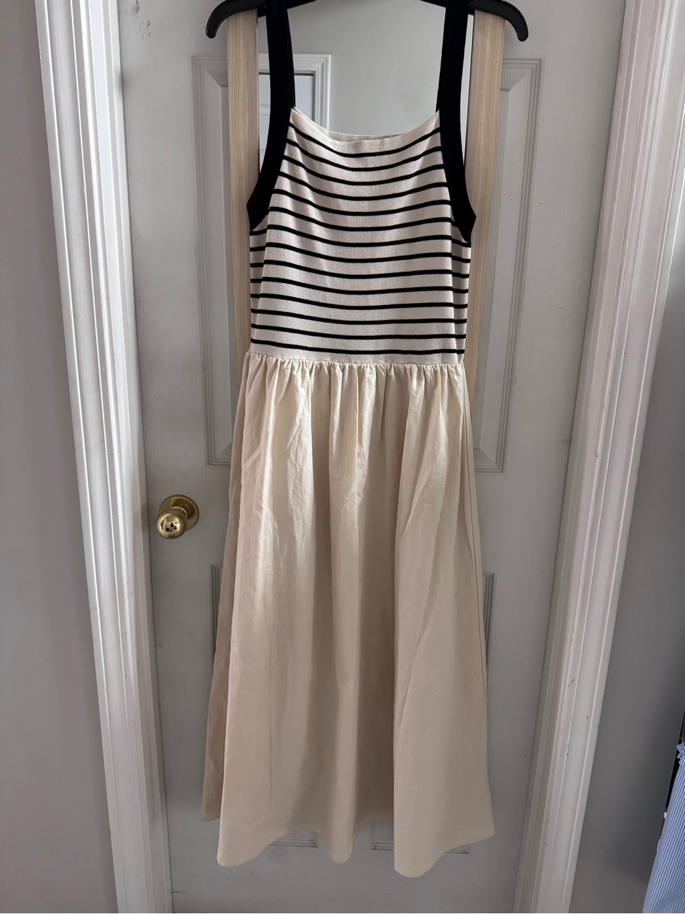 Workshop Cream Dress with Black Striped Bodice nwt